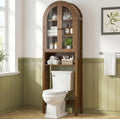 Arched Over The Toilet Storage Cabinet with Acrylic Doors, 4 Tier Small Bathroom Shelf Organizer, Mid Century Modern