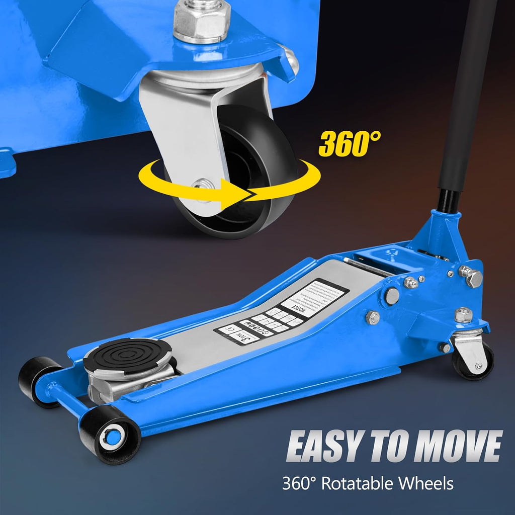 3 Ton Floor Jack, Aluminum and Steel Low Profile Jack with Dual Pistons Quick Lift Pump for Cars & SUVs, Lifting
