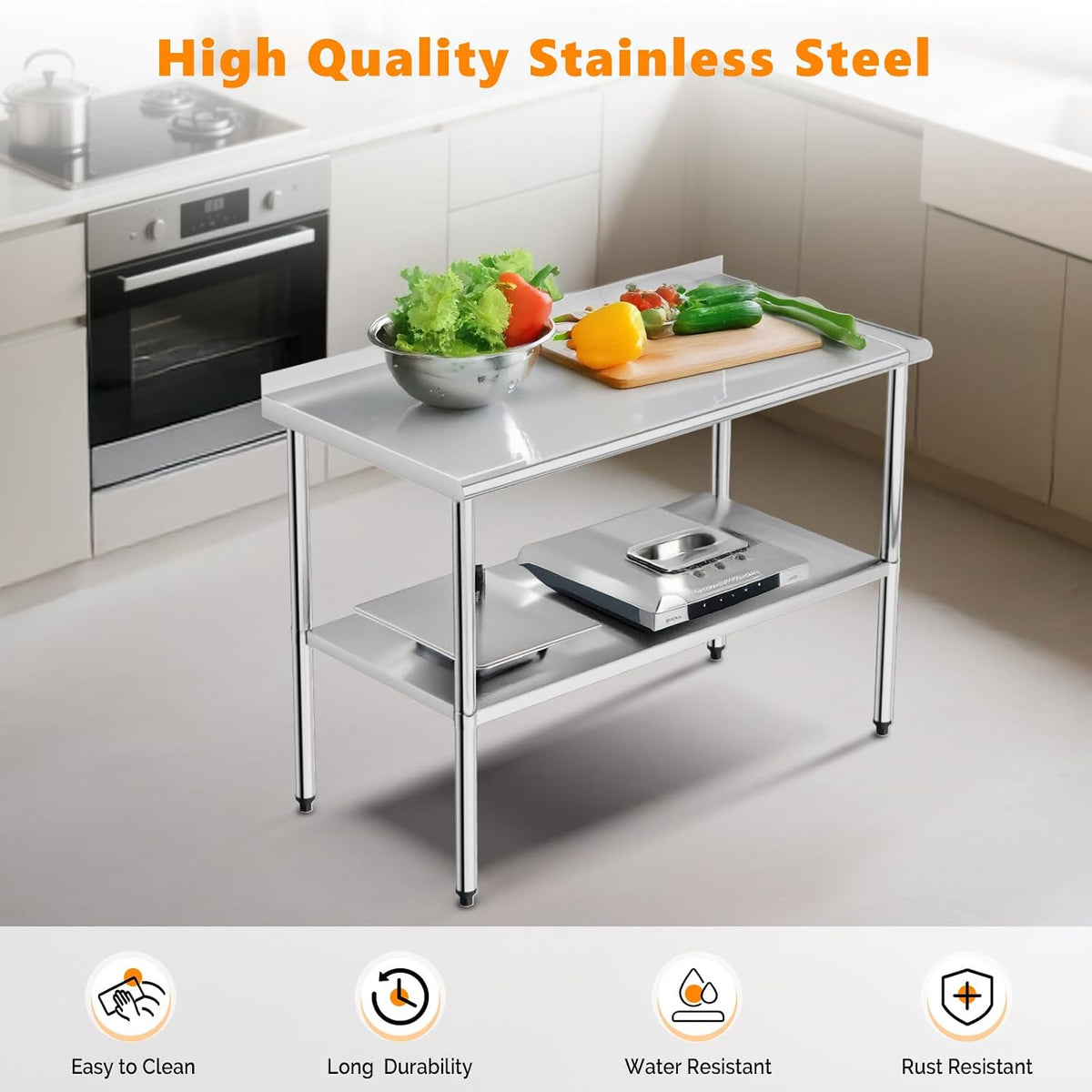 48'' x 24'' Stainless Steel Table for Prep & Work,Commercial Worktables & Workstations, NSF Heavy Dut Metal Table