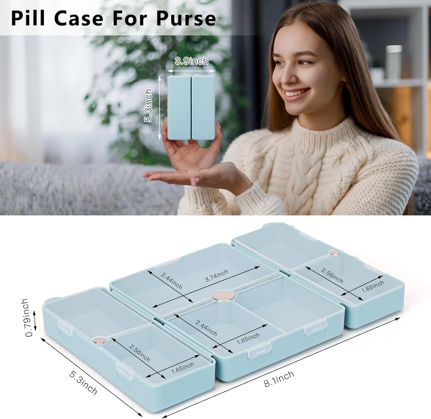 Daily Pill Organizer,7 Compartments Portable Travel Pill Case/Box for Purse Pocket to Hold Vitamins,Cod Liver