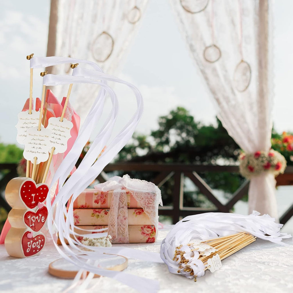 100 Sets Wedding Send Off Wands with Bells Bulk, White