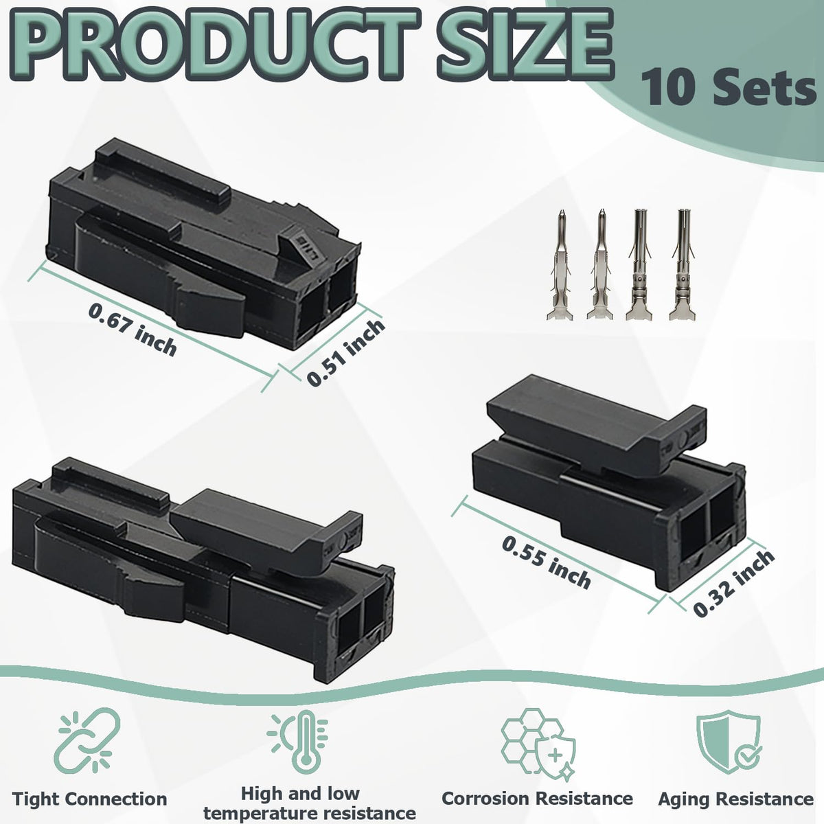 10 Sets 2 Pin Connector Kit Compatible with Molex Micro-Fit 3.0 Dual Row
