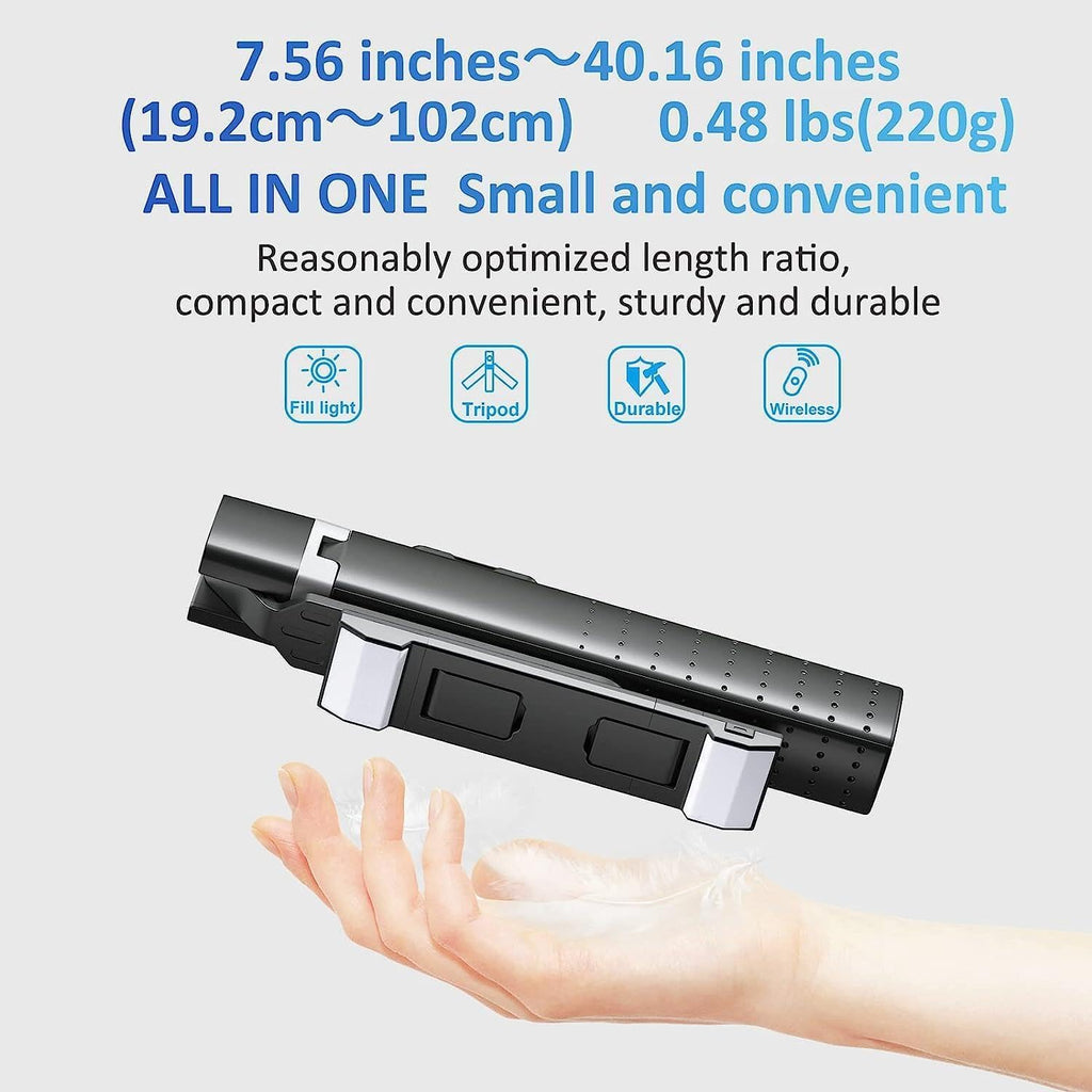 41” Selfie Stick Tripod Quadrapod with 2 Rechargeable Fill Light, Extendable Tripod with Bluetooth Remote, Stainless