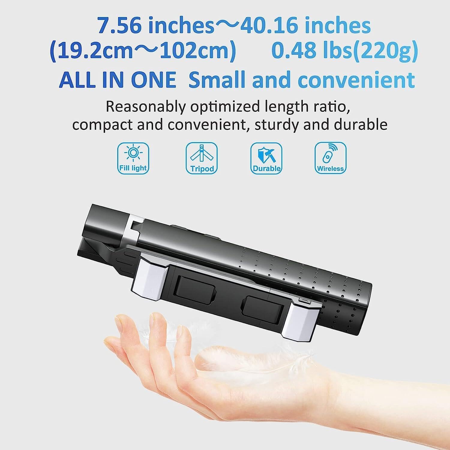 41” Selfie Stick Tripod Quadrapod with 2 Rechargeable Fill Light, Extendable Tripod with Bluetooth Remote, Stainless