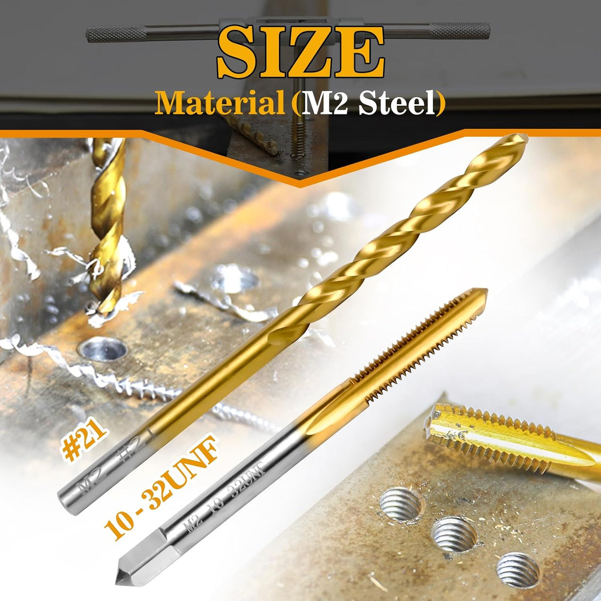 10-32 UNF Tap and #21 Drill Bit Kit for Metal,M2 HSS Drill and Tap Set