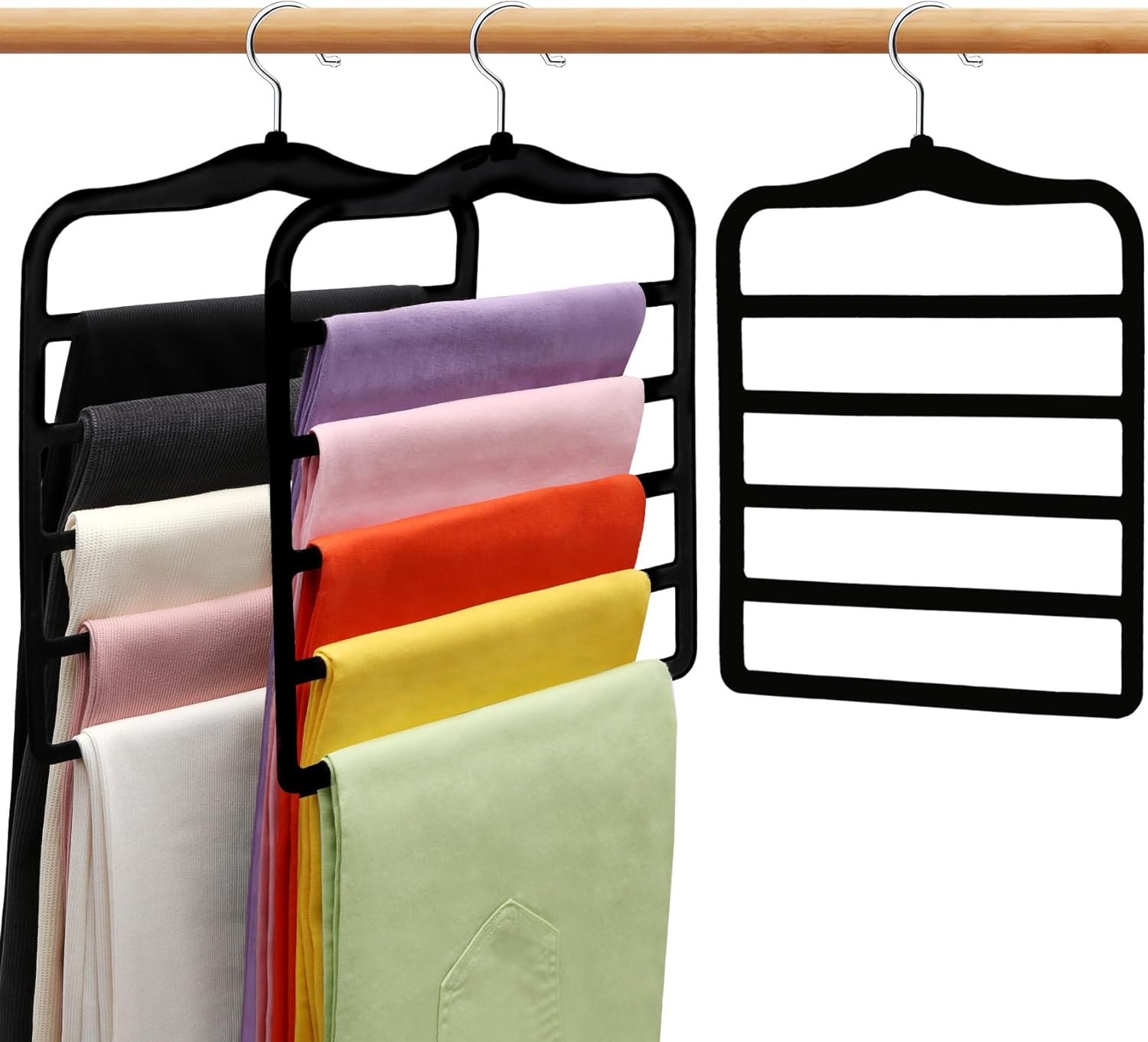 Closet Organizers and Storage, 3 Pack Pants-Hangers-Space-Saving, Velvet Non Silp 5 Tier Scarf Jeans Closet