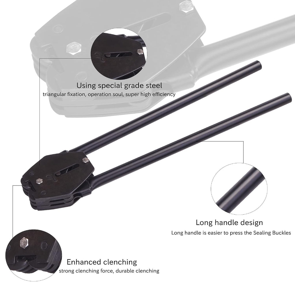 Pallet Packaging Strapping Banding Kit - Tensioner & Sealer Machine Set, Heavy Duty PET Belt, Open Serrated Seals