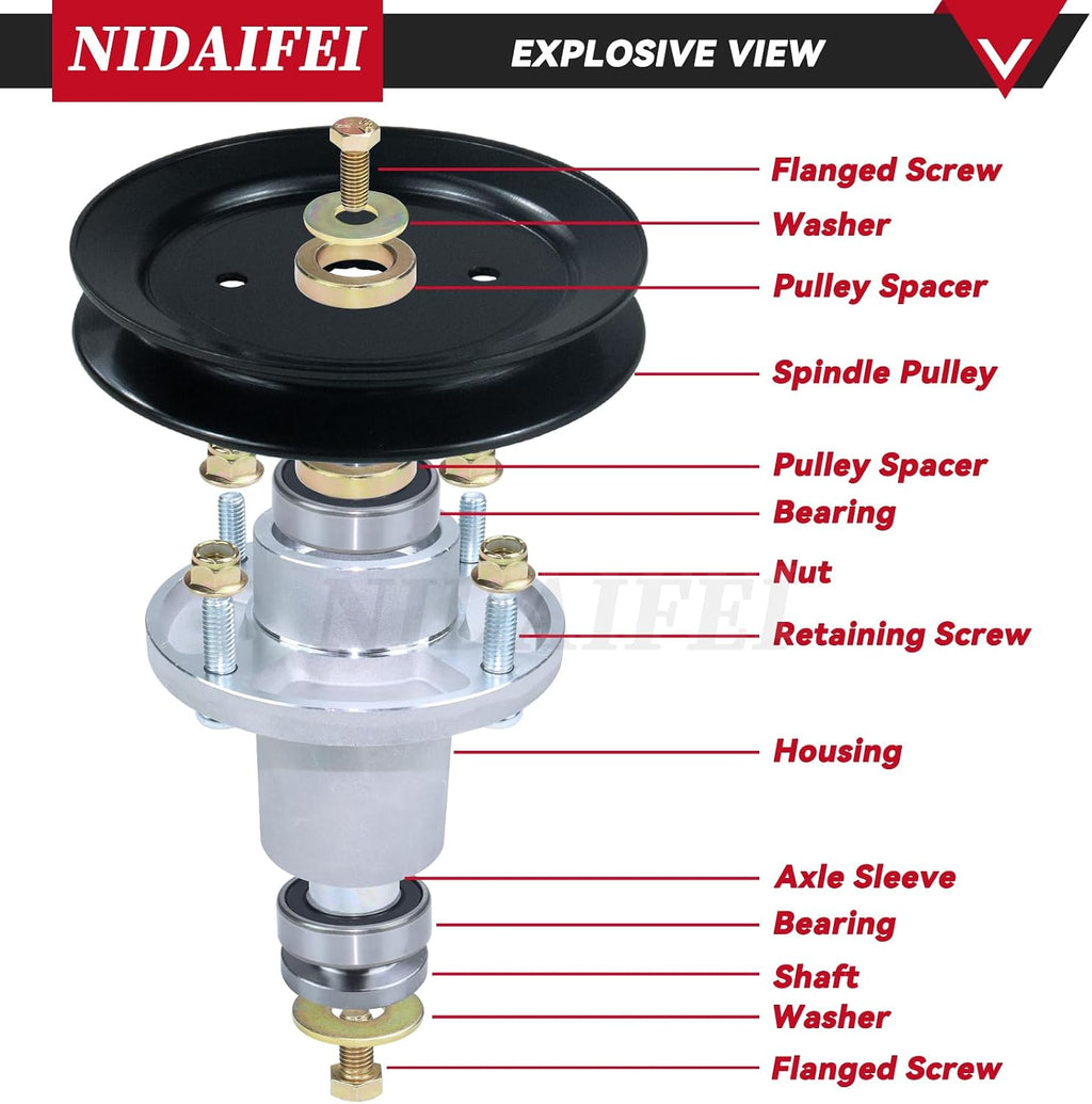 607418 Spindle Assembly with 604704 Pulley for Hustler 60" Mowers | Replace Hustler 601804 Spindle Assembly for