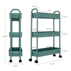Slim Rolling Cart, Metal Frame Utility Rolling 3-Tier Narrow Storage Cart