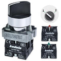10Amp 22mm 2 Position Rotary Selector Switch 10A 660VAC SPDT 1NO 1NC Latching, IP65 Waterproof, 7/8" Panel Mount Industrial Switch