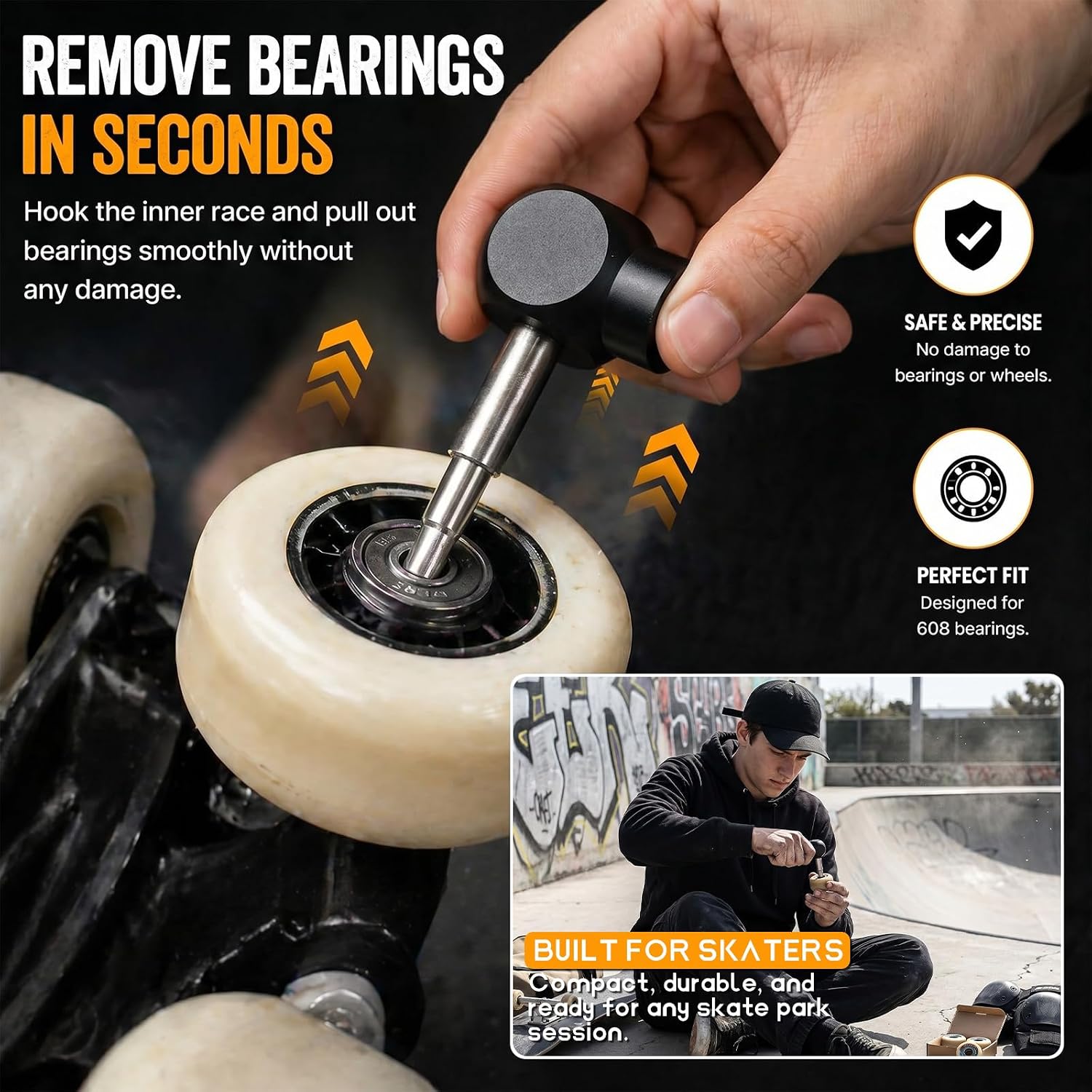 Skate Bearing Press Tool Portable 8mm 608 Bearing Installer Remover for Inline Roller Skate, Skateboard, Longboard &