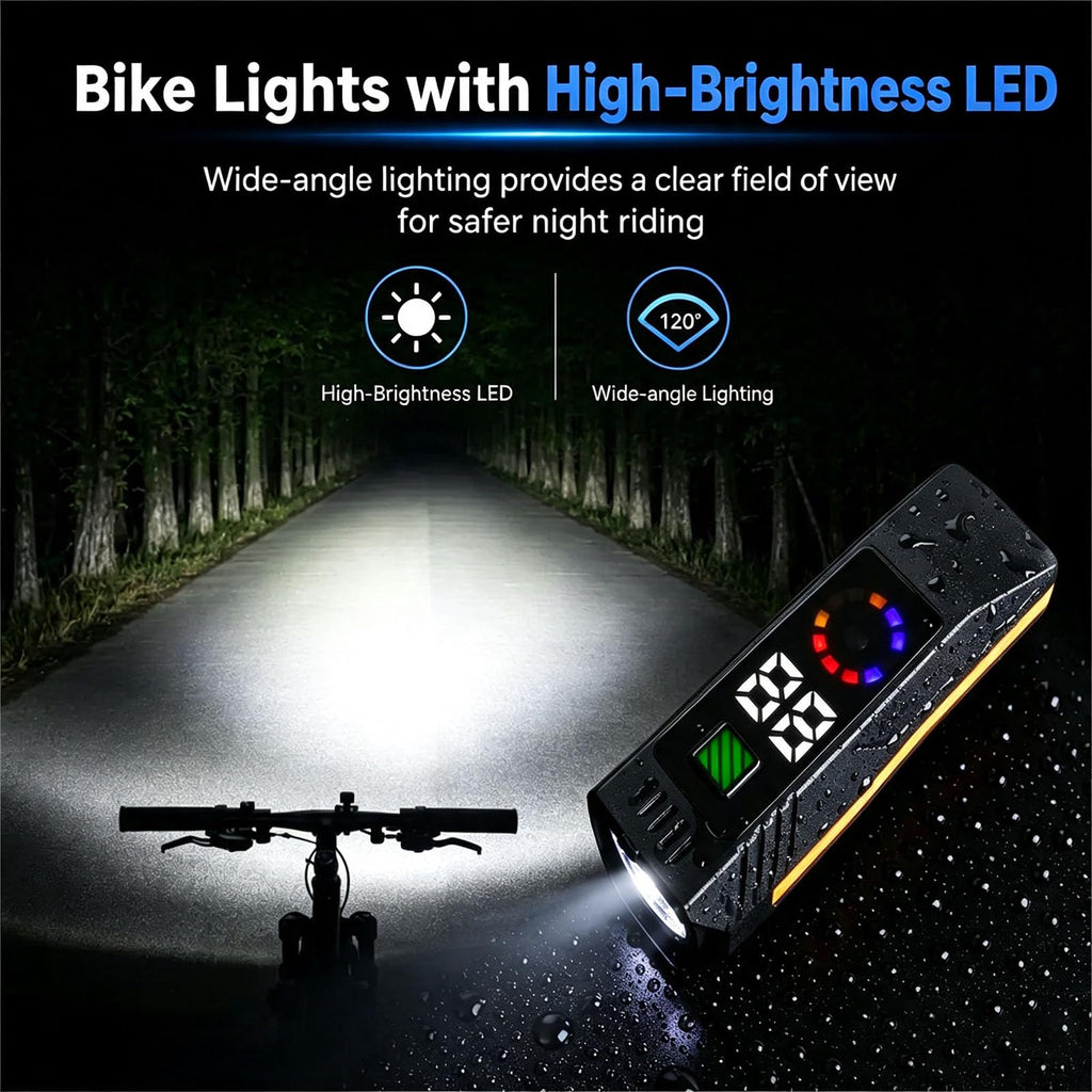 Bike Lights with Horn Remote Control, Digital Display Bicycle Headlight