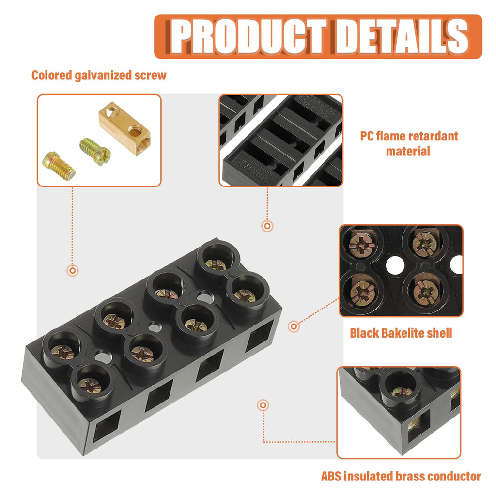2PCS Dual Rows Terminal Block 500V 60A 4 Position Screw