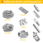 124 Pcs Shelf Pegs Kit, 5 Styles Nickel Shelf pins, Shelf Support Pegs