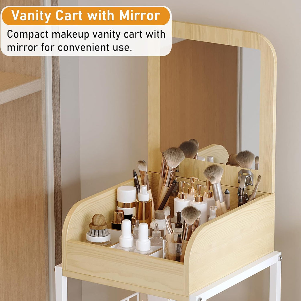 Makeup Cart Organizer with Mirror-Floor Makeup Organizer Cart with Drawers