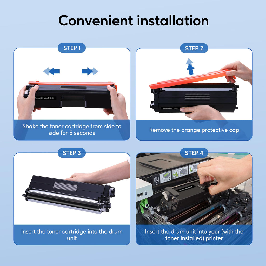 TN433 Toner Cartridge Set Replacement for Brother TN-433, 4-Pack
