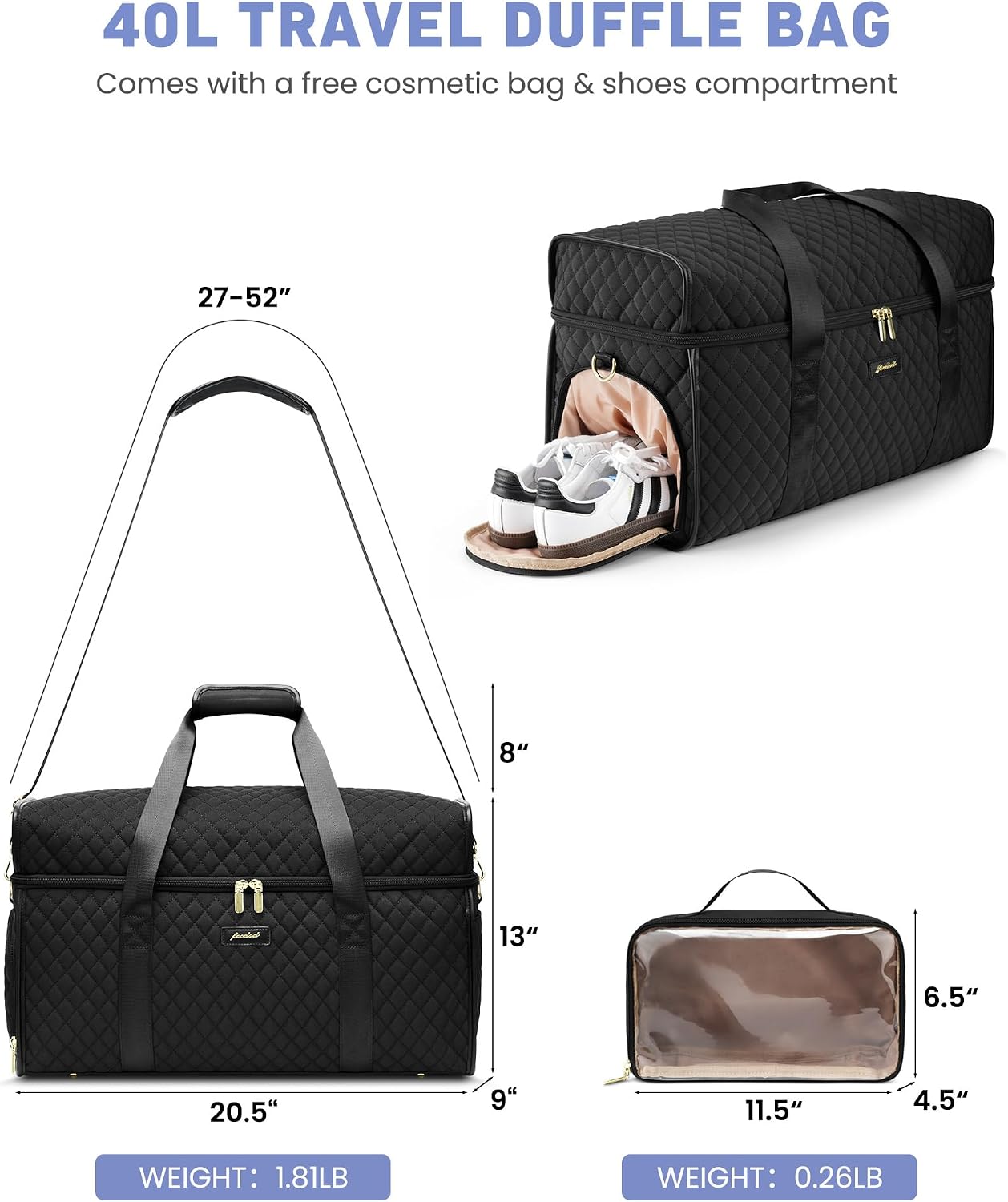 Weekender Travel Duffle Bag for Women: Overnight Bags with Shoe Compartment Carry on Bags for Airplanes with Toiletry