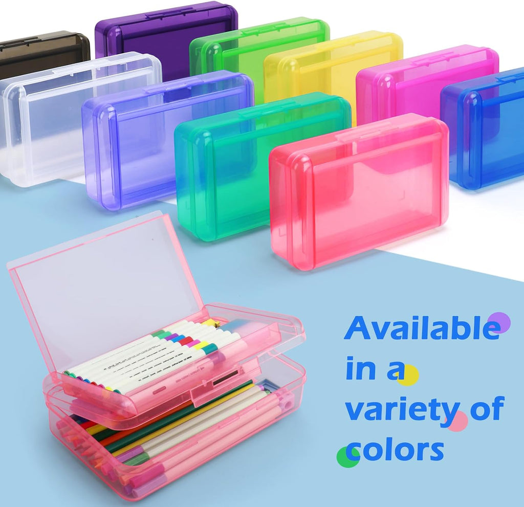 Double Layer Plastic Clear Hard Colored Pencil Box Case Pen Crayon Box | Cute Color Hard Clear Pen Case with
