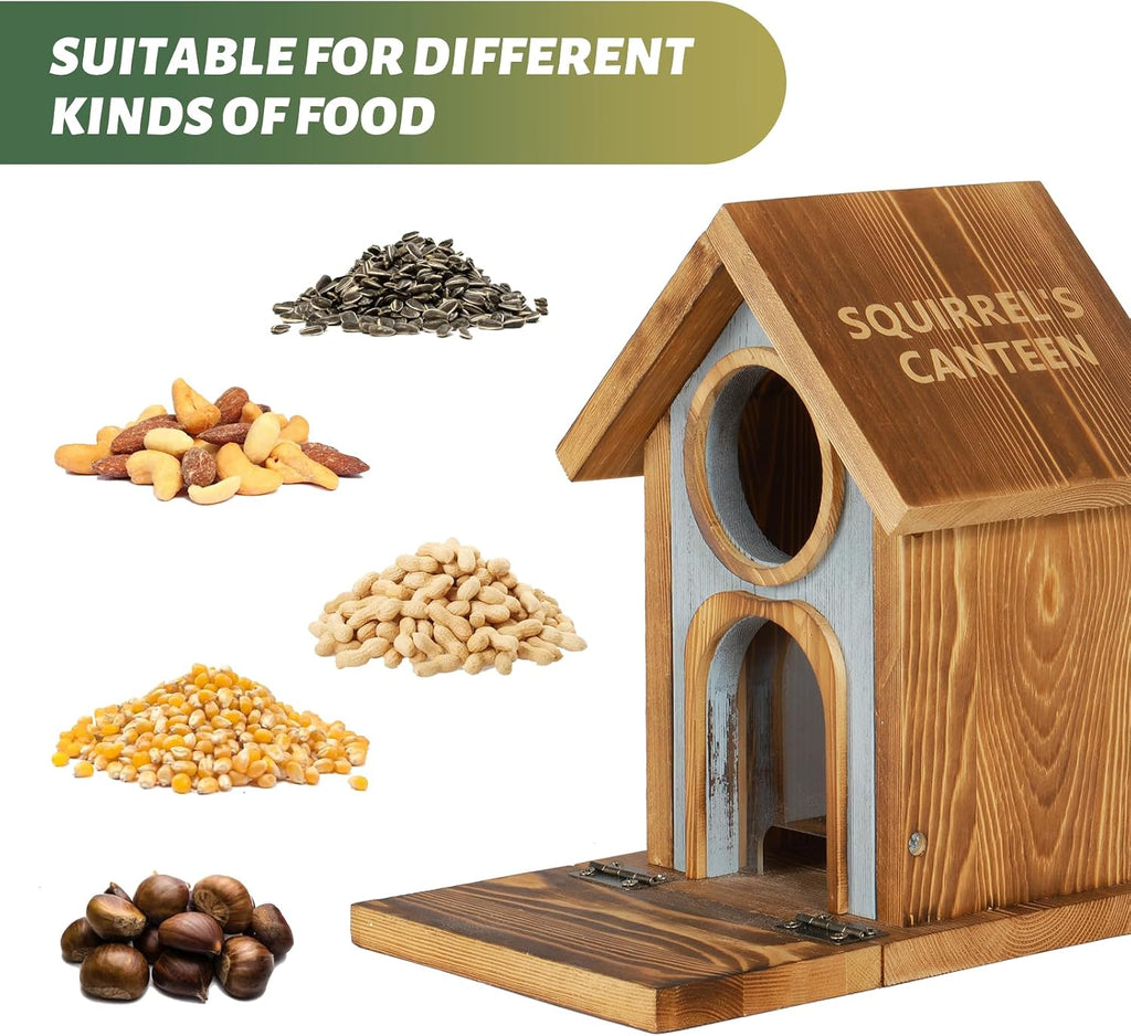 Wooden Squirrel Feeder, Large Capacity Squirrels Feeders for Outside, Sturdy Construction, No Assembly Lovely
