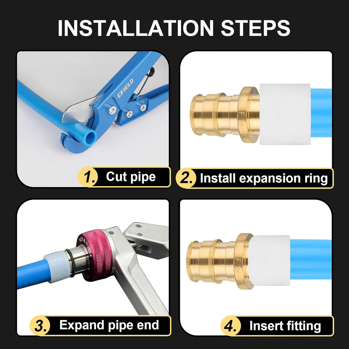 5PCS Foskan PEX-A Expansion Fittings, 1 Inch Brass Tee