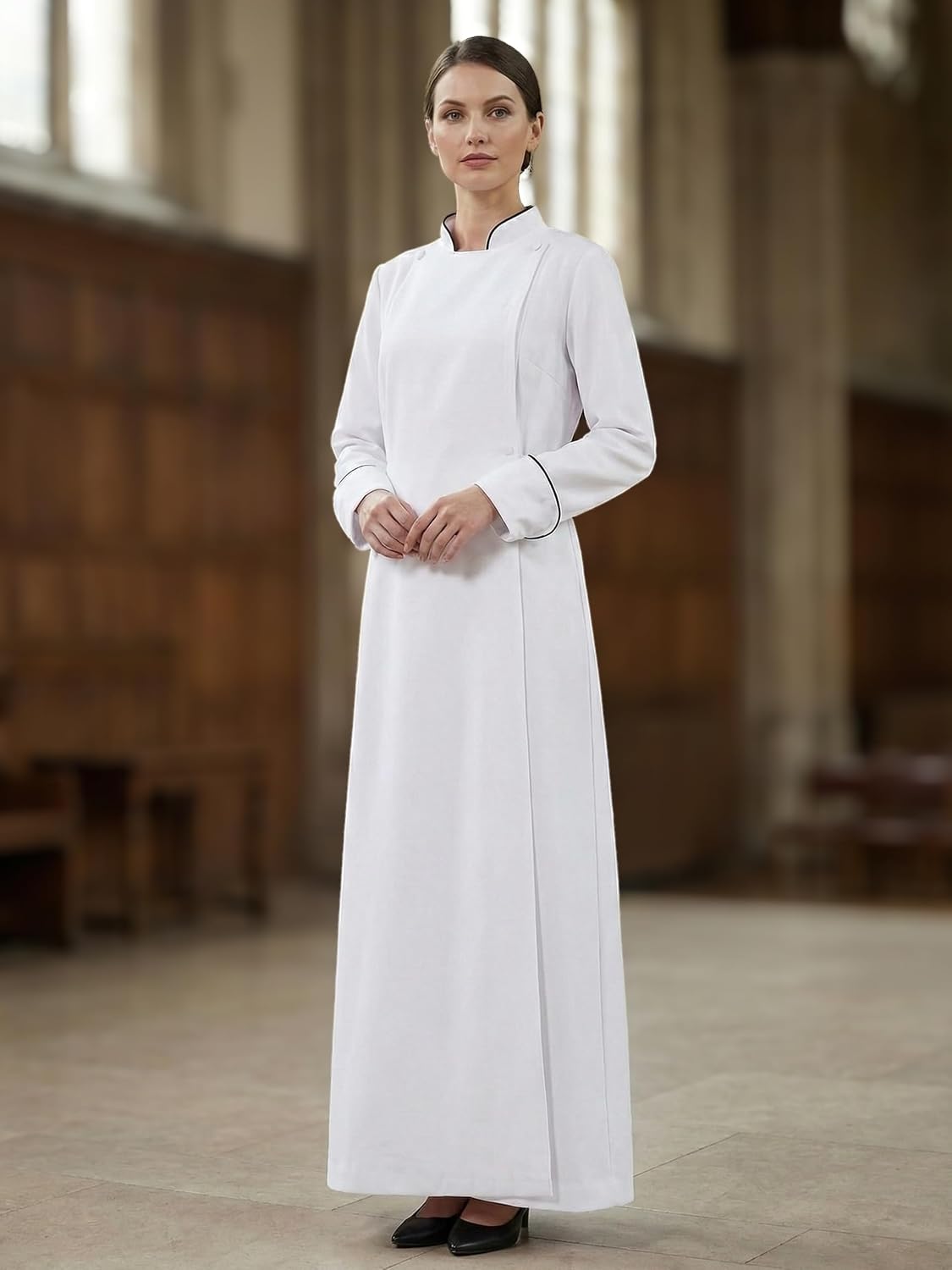 Women Clergy Robe Church Cassock Minister Gown Choir Pastor Costume Outfit Pulpit Service Vestment Dress