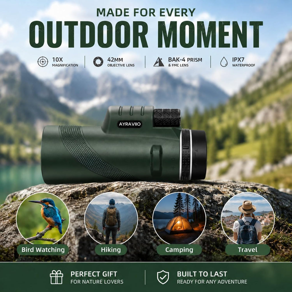 Birthday Gifts for Men Dad Husband Teen, 10x42 Monocular for Outdoor/Hiking