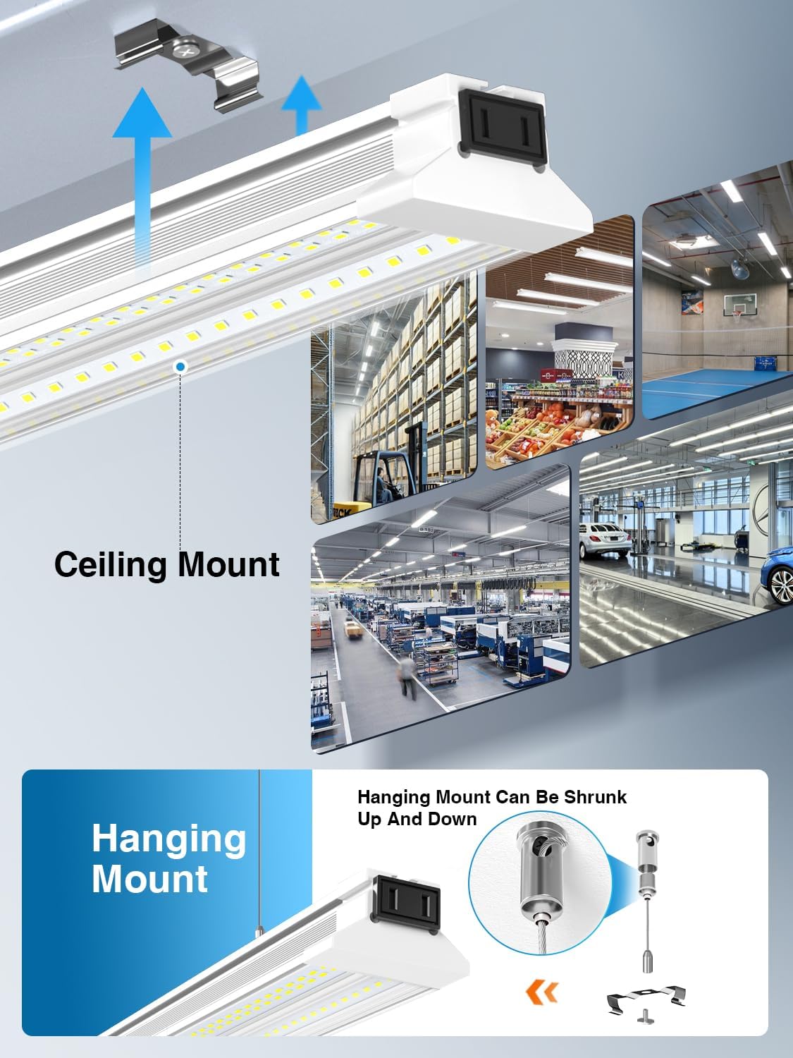 60W 4 Foot Led Shop Lights 2Pack Linkable Ceiling Or Hanging Mount for Shop