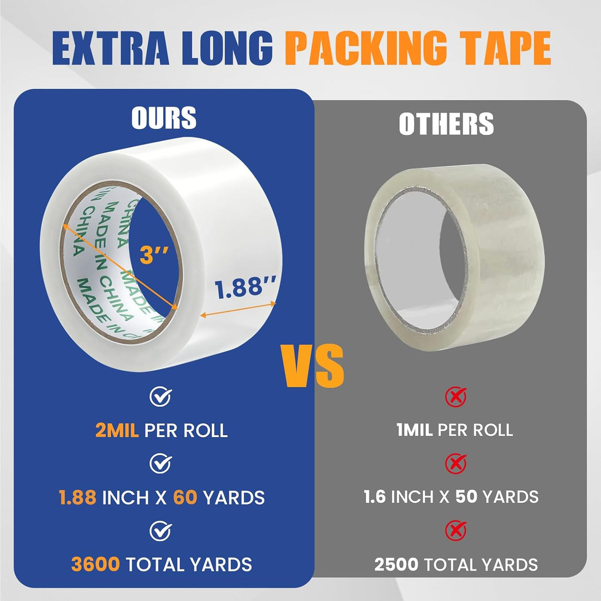 60 Rolls Bulk Clear Heavy Duty Shipping Packing Tape for Packaging Supplies