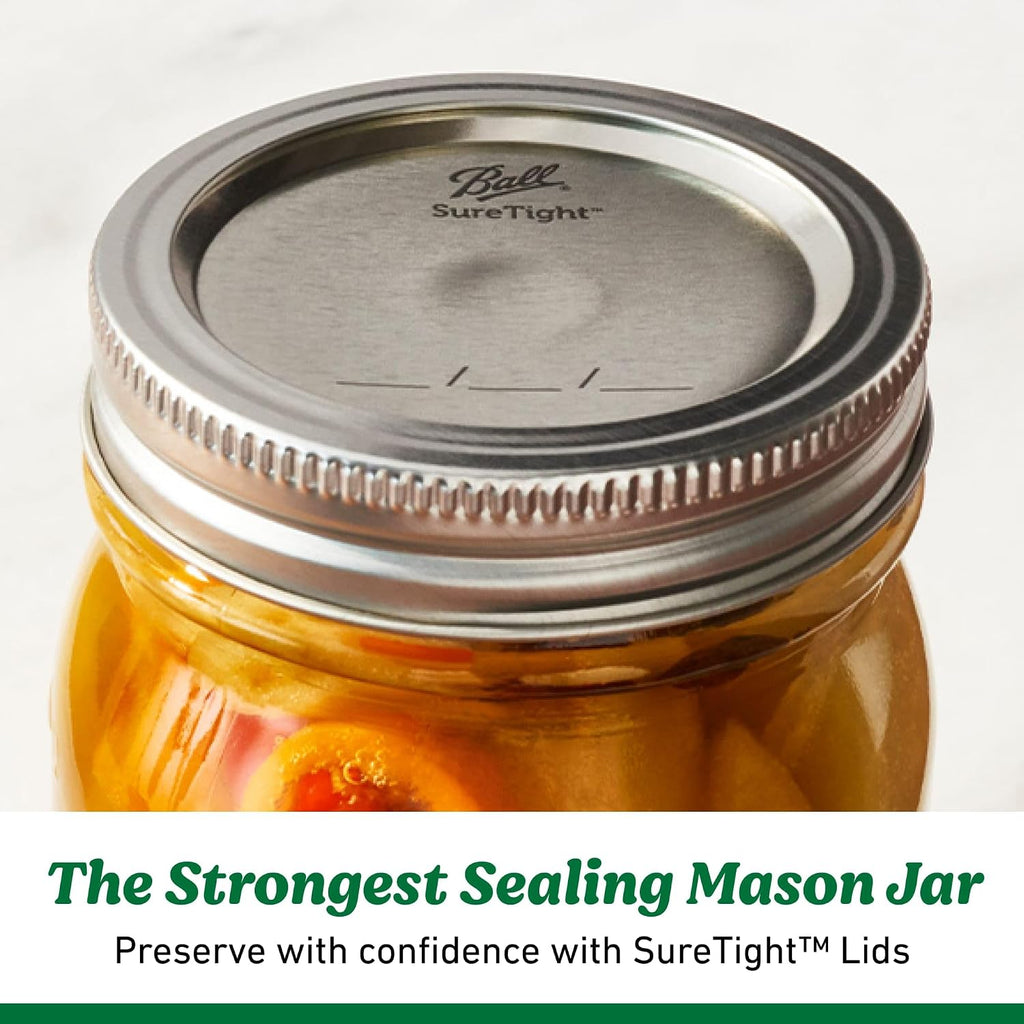 Regular Mouth Pint 16oz. Glass Mason Jar with Lids and Bands, 8 Count