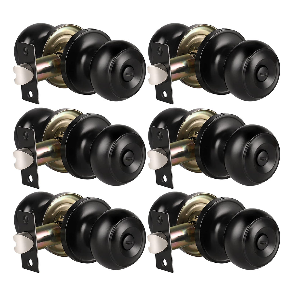 6 Pack Privacy Door Knob for Bathroom or Bedroom Door Knobs, Round Interior Door Knobs, Indoor Door Knob, Keyless