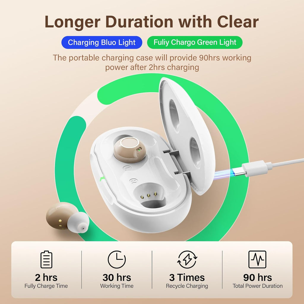 OTC Invisible Hearing Aids for Seniors, Rechargeable Hearing Amplifier for Adults, In-Ear Design with Noise