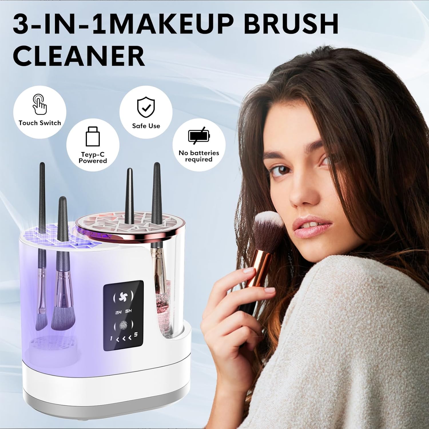 3 IN 1 Electric Makeup Brush Cleaner,Automatic Makeup Brush Cleaner with Makeup Brush Dryer,Portable USB Deep