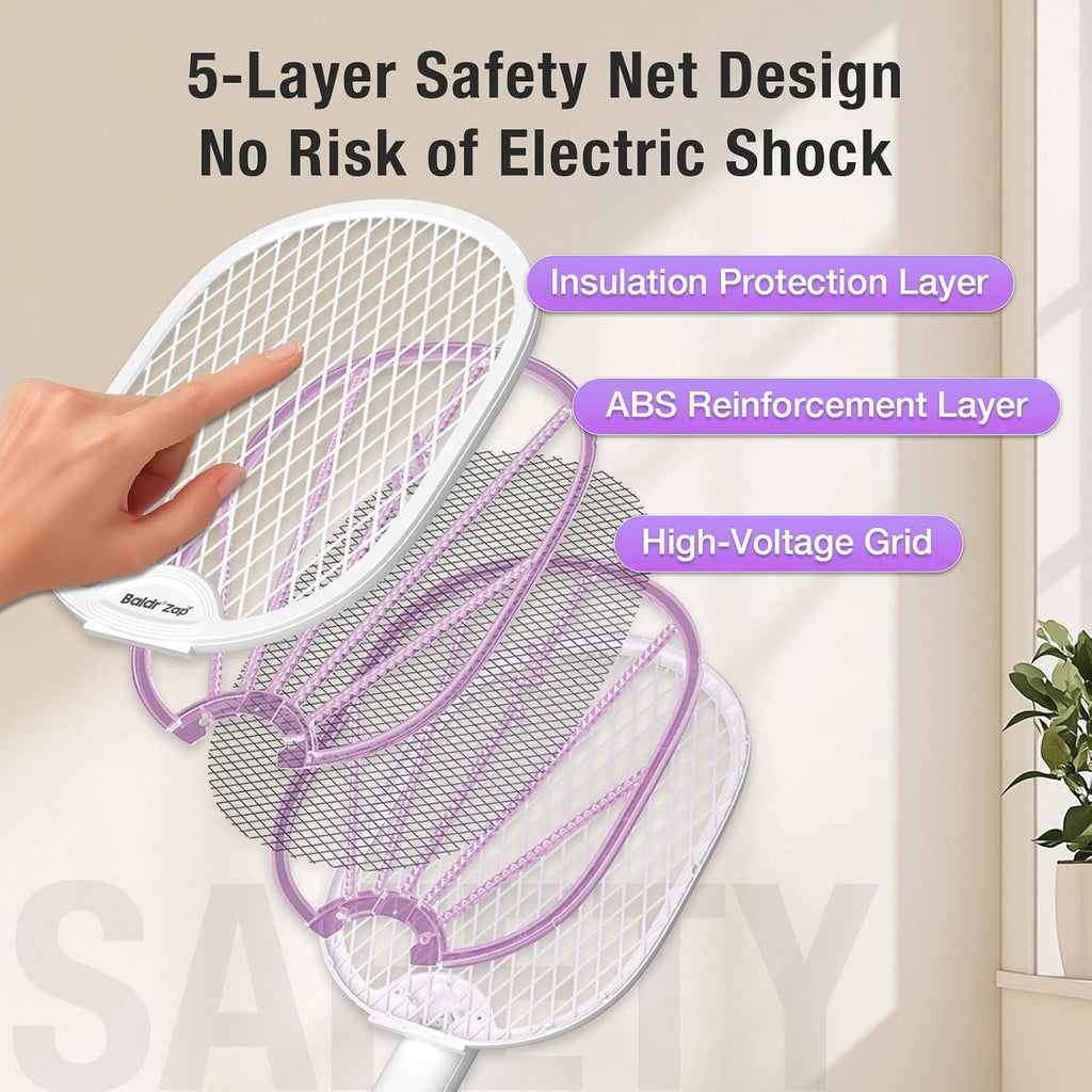 Electric Fly Swatter Racket, Foldable 2 in 1 Bug Zapper 3000V Powerful Mosquito Killer with Purple Attractant Trap