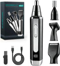 Nose Hair Trimmer for Men and Women: 4-in-1 Rechargeable Grooming Kit for Nose, Ear, Eyebrow & Beard, LED Display