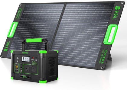 500W Portable Power Station with 100W Portable Solar Panel 20V, Outdoor Solar Generator 500W(Peak 1000W) Backup