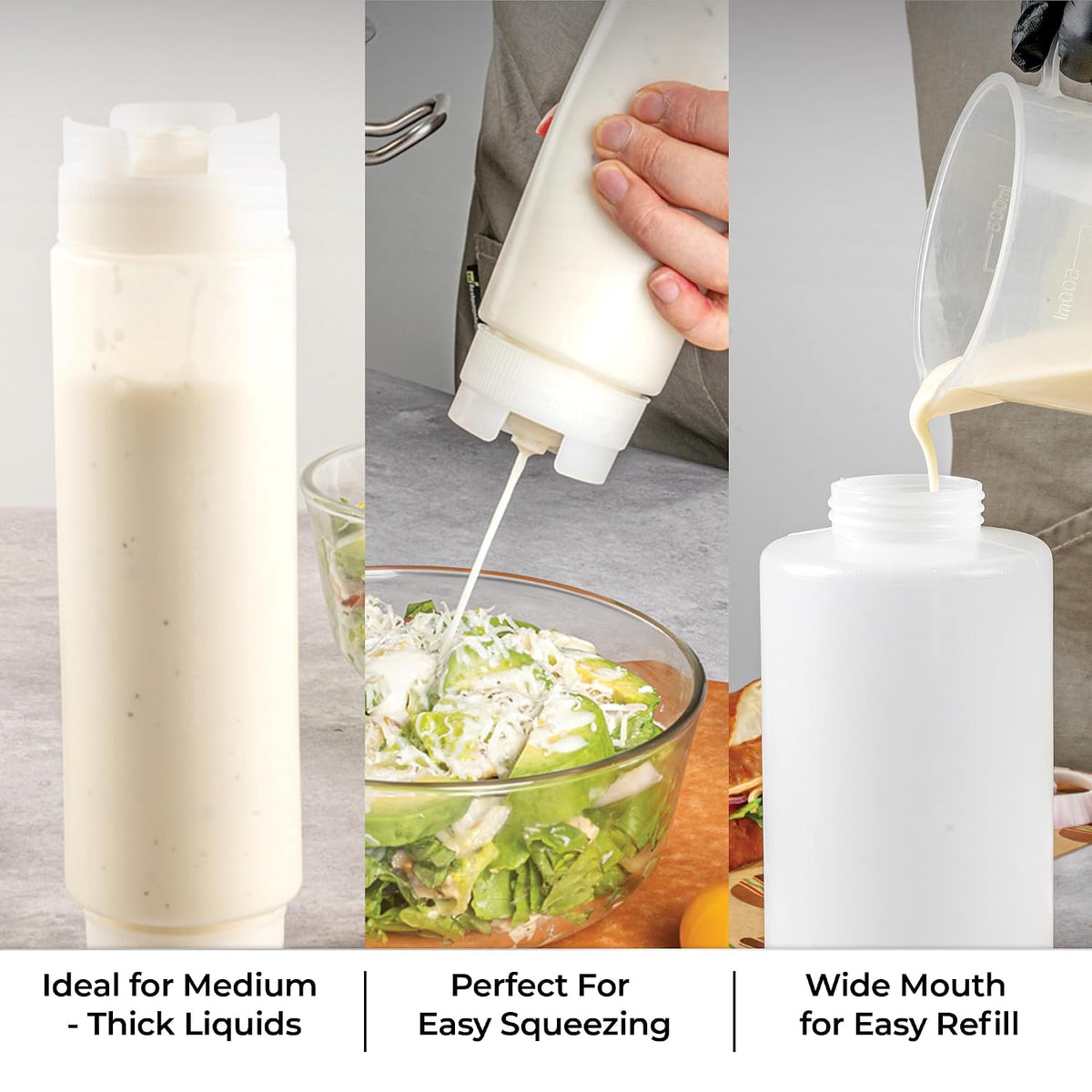 16oz. FIFO Inverted Plastic Squeeze Bottle with Refill and Dispensing Lids - First In First Out - Perfect for