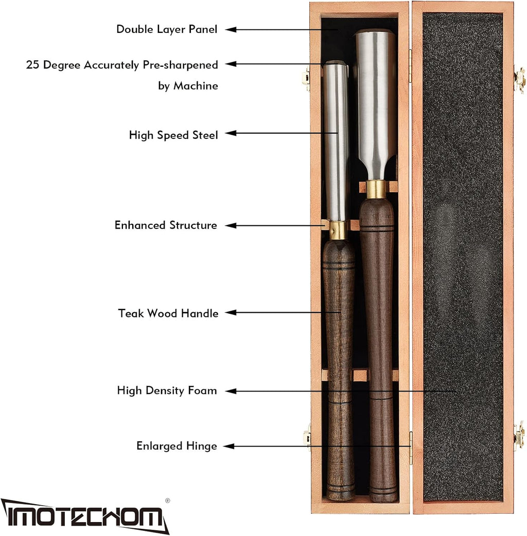 2-Piece HSS Roughing Gouge Wood Turning Lathe Tools Set | Pre-sharpened high speed steel blades maintain sharp edges