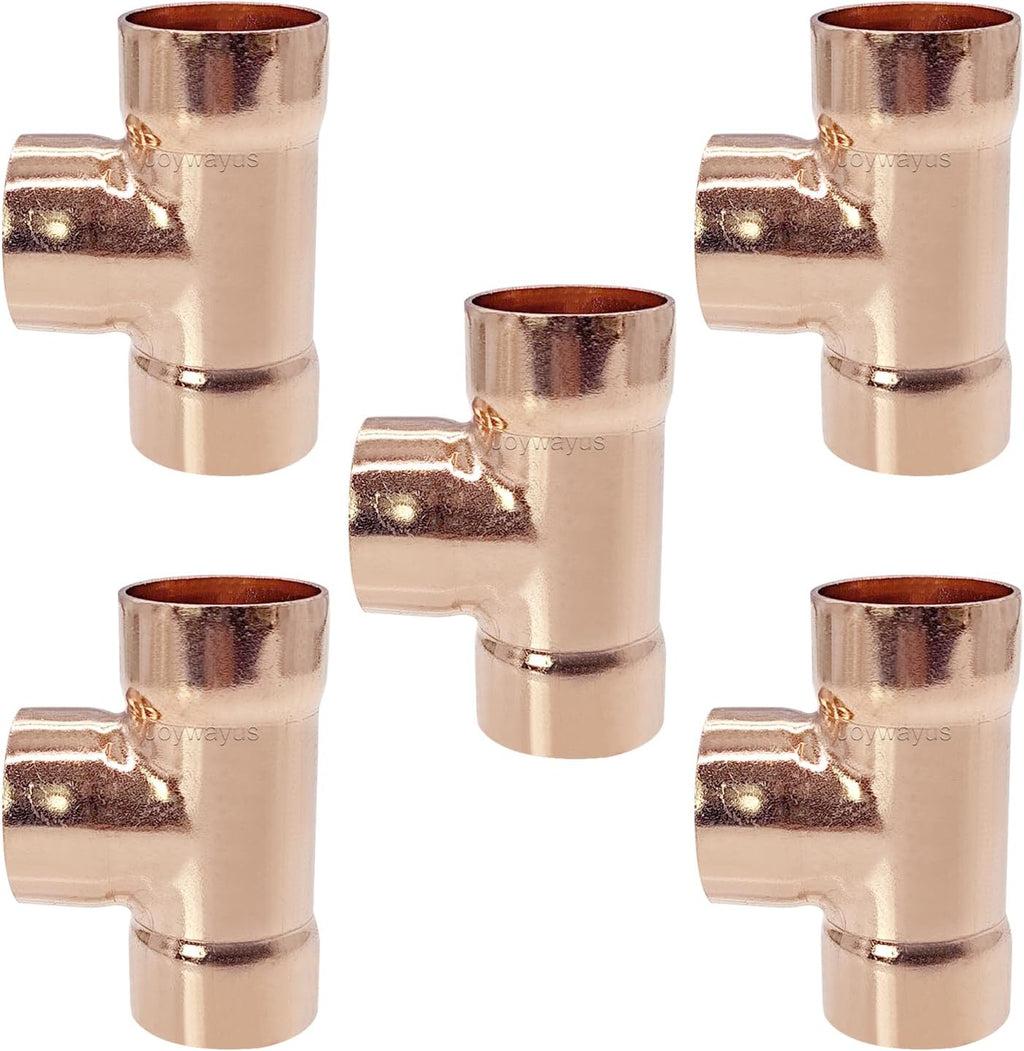 Joywayus 5 Pack Copper 3/4" C x C x C Sweat Solder Tee Pressure Fittings