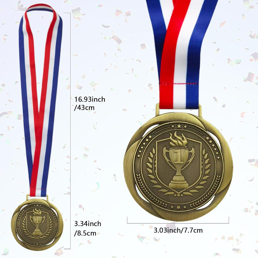 First Place Medal, Large Medal - 3.34Inch Wide - GOlympic Style Winner Medals Gold & Stripes Neck Ribbon - Perfect