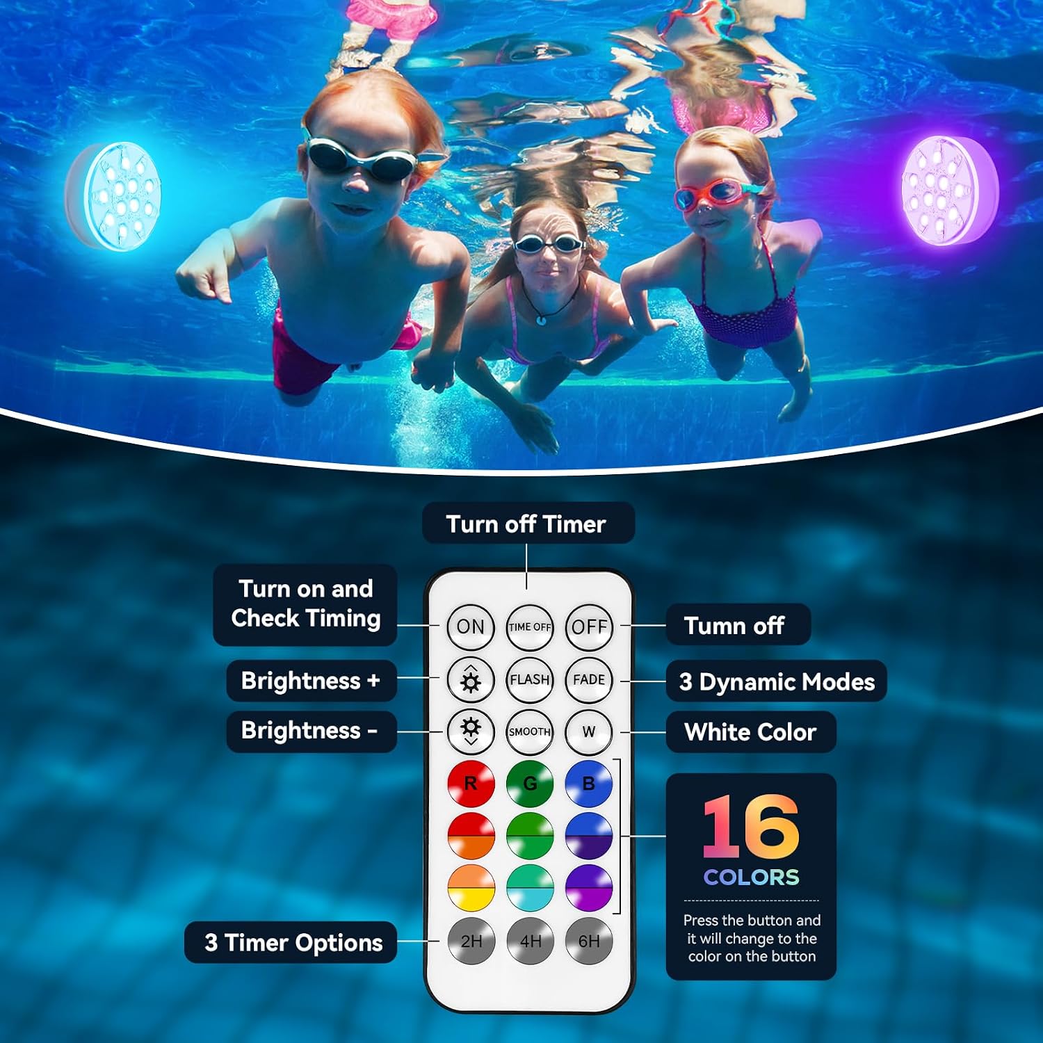 Pool Lights - 2 Pack, Rechargeable Submersible LED Pool Lights with Remote, IP68 Waterproof Underwater Pool Decor
