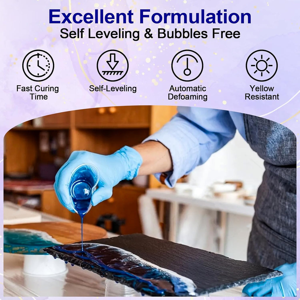 Crystal Clear Epoxy Resin Kit 16oz, Bubble-Free, Anti-Yellowing, Self Leveling Easy Mix 1:1 Coating and Casting Resin