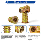 Threaded Inserts for Soft Wood, Installation Kit, Includes 10-24 x 10mm Thread Inserts (15pcs), Drill, Drive Tool