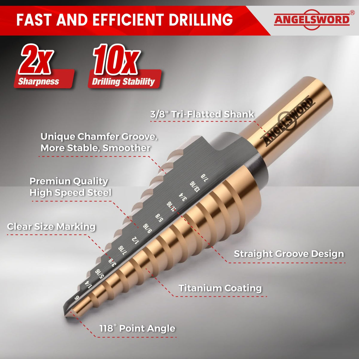 ANGELSWORD Step Drill Bit for Metal Sheet, HSS Titanium Step Bit, 5pc