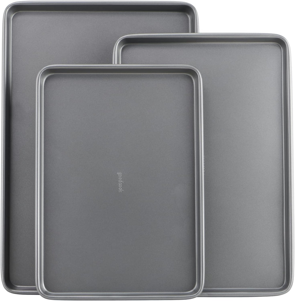 Everyday Nonstick Baking Sheet Set, 3 Pack Includes Small (13×9) Medium (15×1) and Large (17×11) Pans Carbon Steel
