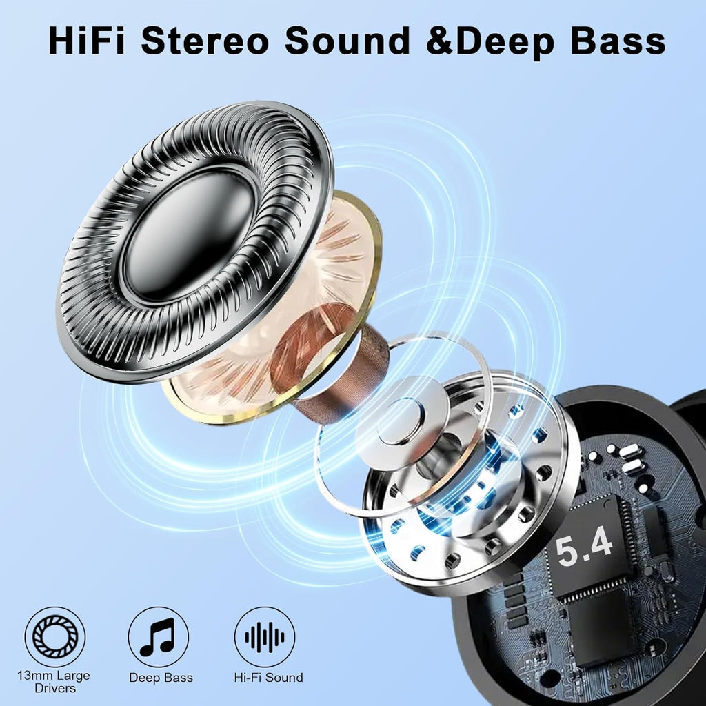 Wireless Earbuds, Bluetooth 5.4 Headphones Sport, 50H Deep Bass Sound Over Ear Buds with 4 ENC Noise Cancelling Mic
