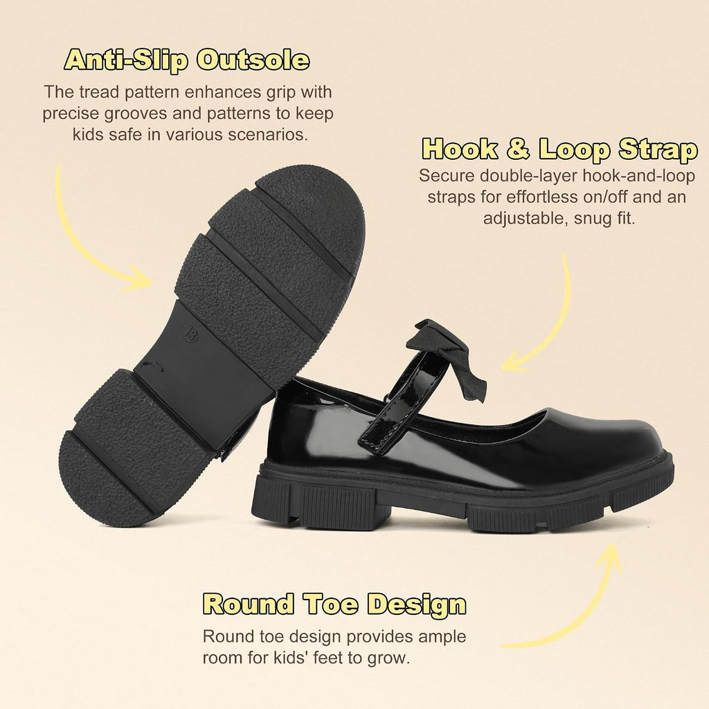 Girls Mary Jane School Shoes Black Uniform Dress Flats Wedding Party Shoes
