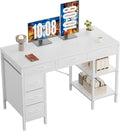 47" Computer Desk with 6 Drawers, Home Office Gaming Desks with Storage Shelves for Bedroom, Writing Study Corner