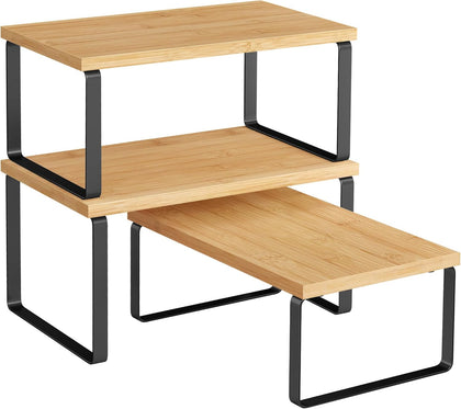 SONGMICS Cabinet Organizer Shelf, Set of 3 Kitchen Counter Shelves, Kitchen Storage, Spice Rack, Stackable