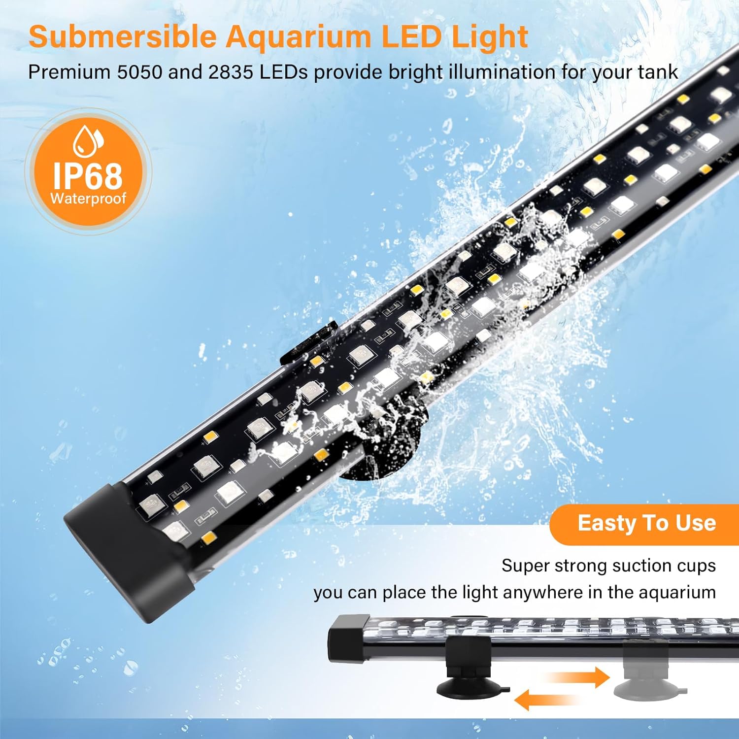 Submersible LED Aquarium Light, 11W 12 in 24/7 Mode Fish Tank Light with 5 Rows Beads, with Timer 9 Colors and