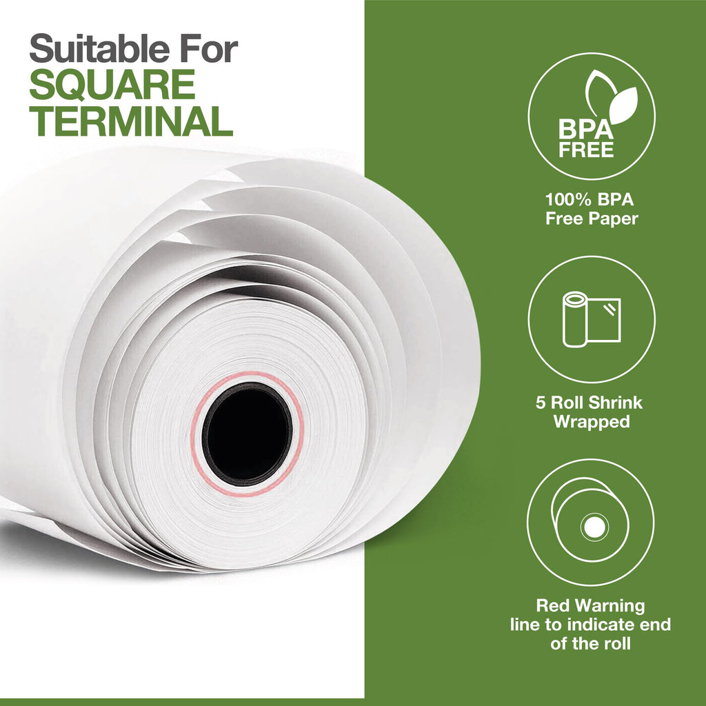 Thermal Paper Rolls Compatible with Square Terminal – 100 Rolls